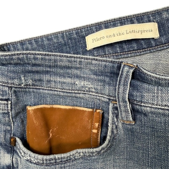 Pilcro Anthropologie Hyphen Patchwork Embroidered Straight Jeans 29 Medium Wash - Picture 5 of 10